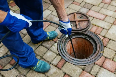 Plumber cleaning an outdoor sewer drain in Irvine