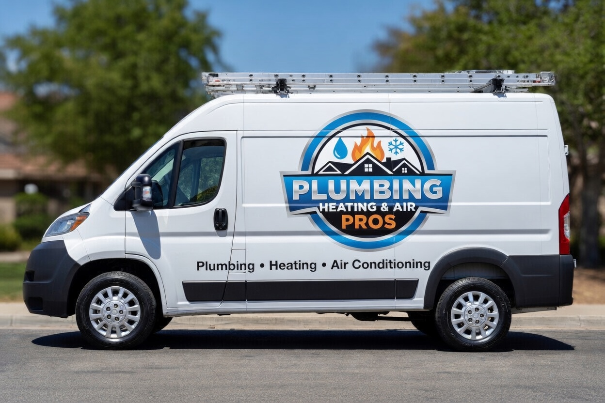 Local plumbing heating and air service van serving Irvine